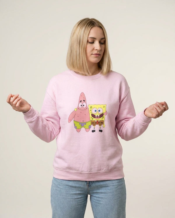 Patrick And Sponge Sweatshirt — Pink Front, worn
