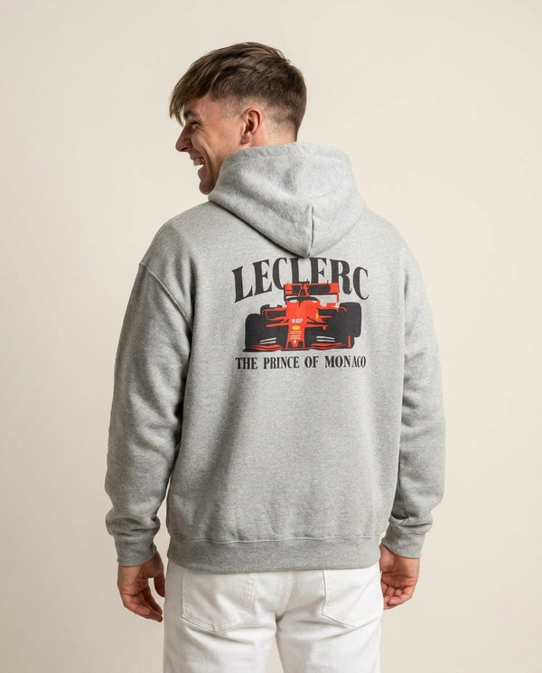 Prince Of Monaco Hoodie — Grey Back, worn