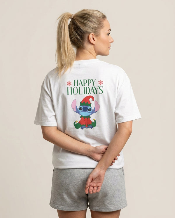 Cute Blue Alien Elf T-Shirt — White Back, worn