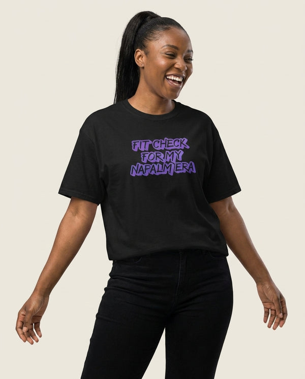 Fit Check T-Shirt — Black Front, worn
