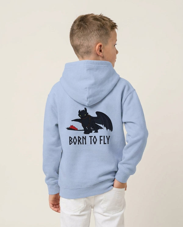 Dragon Born To Fly Kids Hoodie — Blue Back, worn