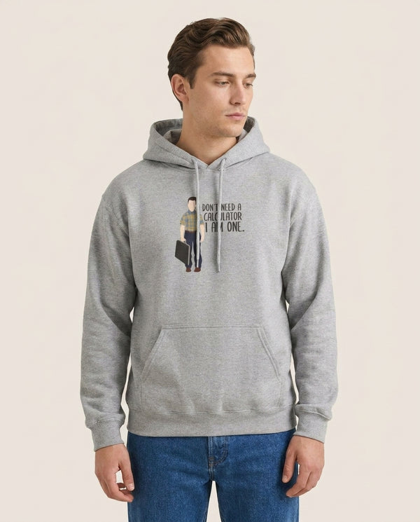 I Don't Need A Calculator - Sheldon Hoodie — Grey Front, worn