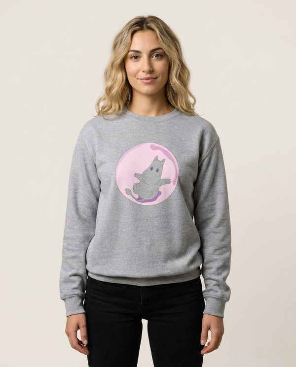 Moomin In A Pink Bubble  Sweatshirt — Grey Front, worn