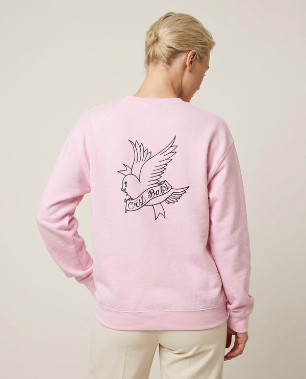 Cry Baby Bird - Peep Sweatshirt — Pink Back, worn