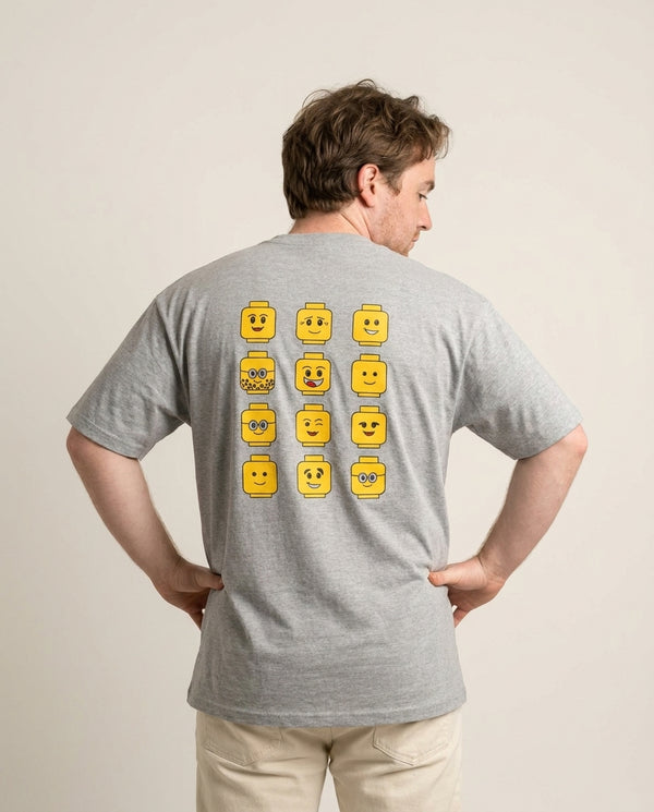 Characters - Bricks T-Shirt — Grey Back, worn