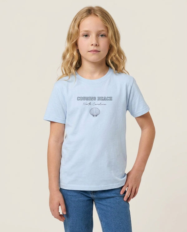 Cousins Beach - TSITP Kids T-Shirt — Blue Front, worn