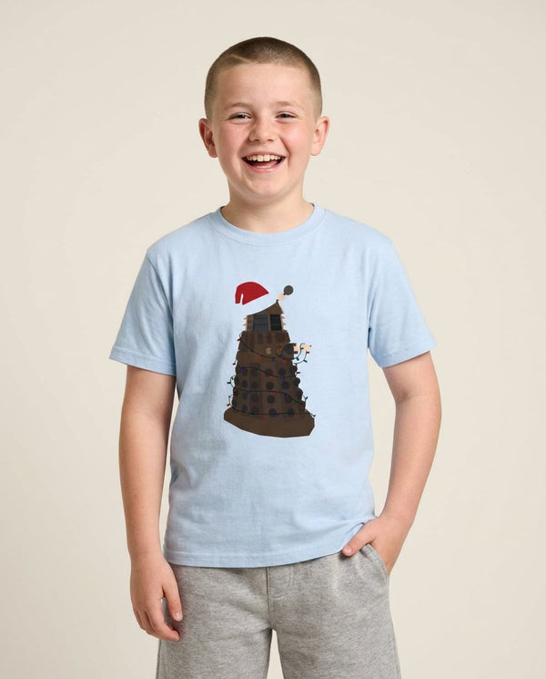 Christmas Dalek - Doctor Who Kids T-Shirt — Blue Front, worn
