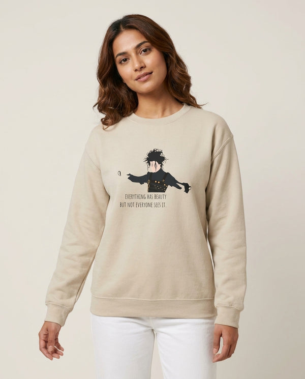 Everything Has Beauty - Scissorhands Sweatshirt — Sand Front, worn