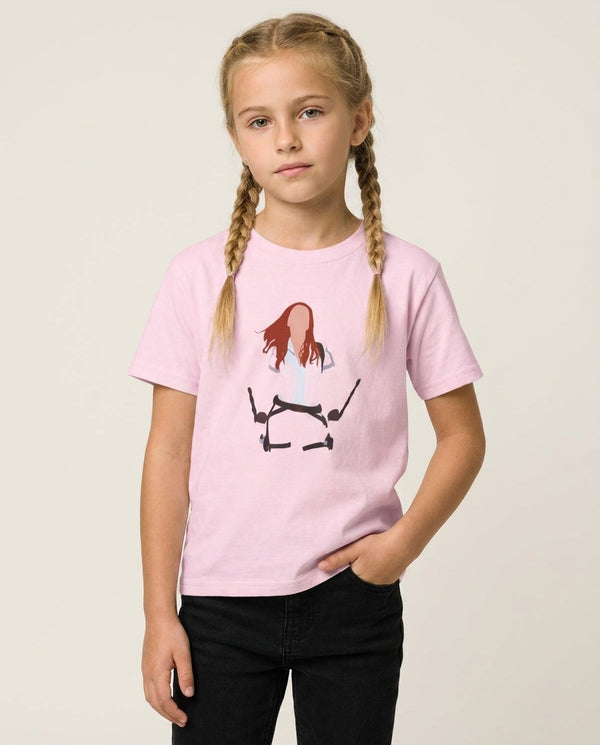 Black Widow Kids T-Shirt — Pink Front, worn