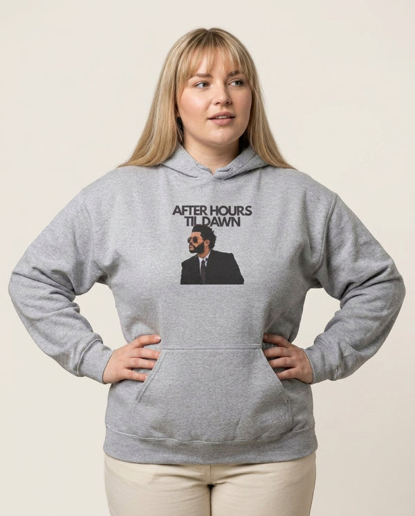 AHTD Singer Hoodie — Grey Front, worn