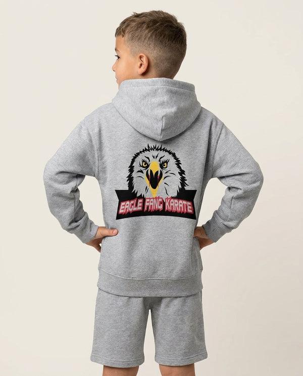 Eagle Fang Karate - C Kai Kids Hoodie — Grey Back, worn