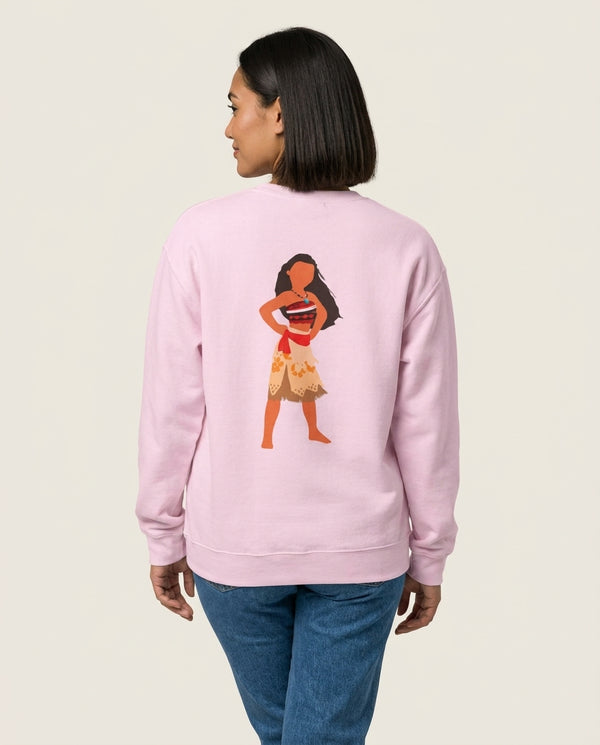 Pacific Voyager Sweatshirt — Pink Back, worn