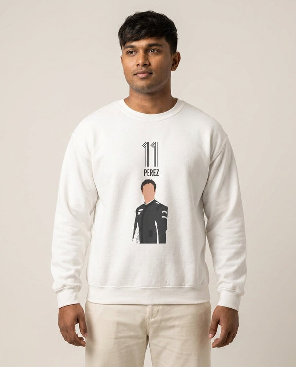 Perez 2026 Sweatshirt — White Front, worn