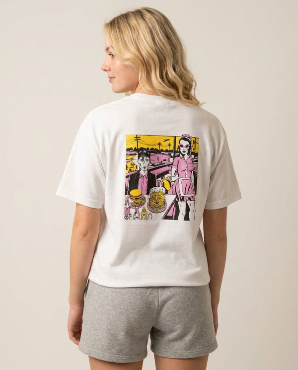 Popart Fender T-Shirt — White Back, worn