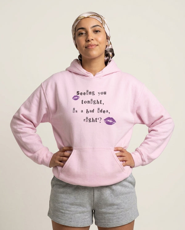 Seeing You Tonight - Olivia Hoodie — Pink Front, worn