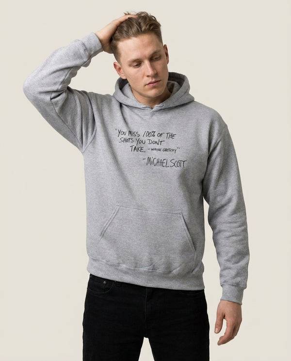 Michael Scott Quote Hoodie — Grey Front, worn