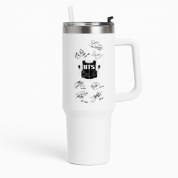 White K-Pop Band Army Logo and Signatures Tumbler