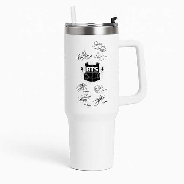 White K-Pop Band Army Logo and Signatures Tumbler
