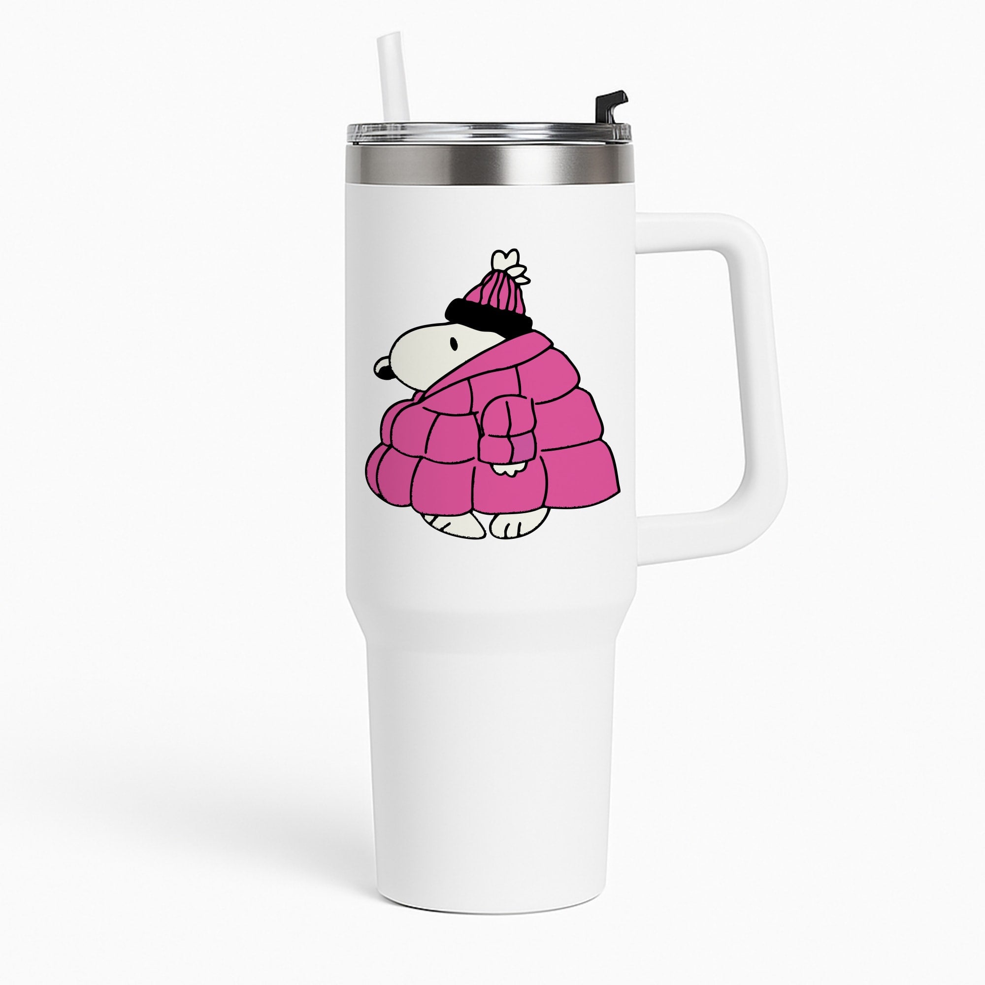 Cartoon Beagle Puffer Jacket Pink Tumbler