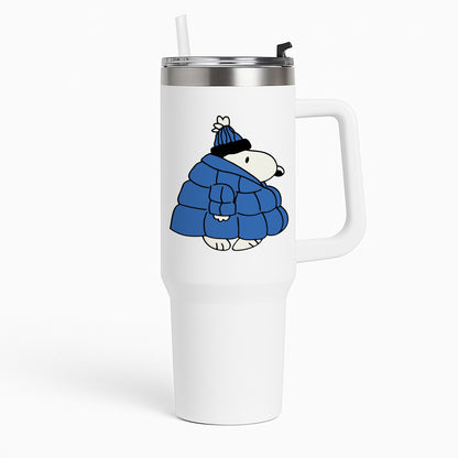 Cartoon Beagle Puffer Jacket Blue Tumbler