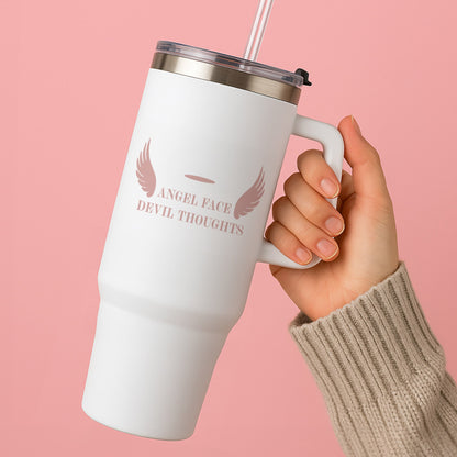 Angel Face Devil Thoughts Tumbler