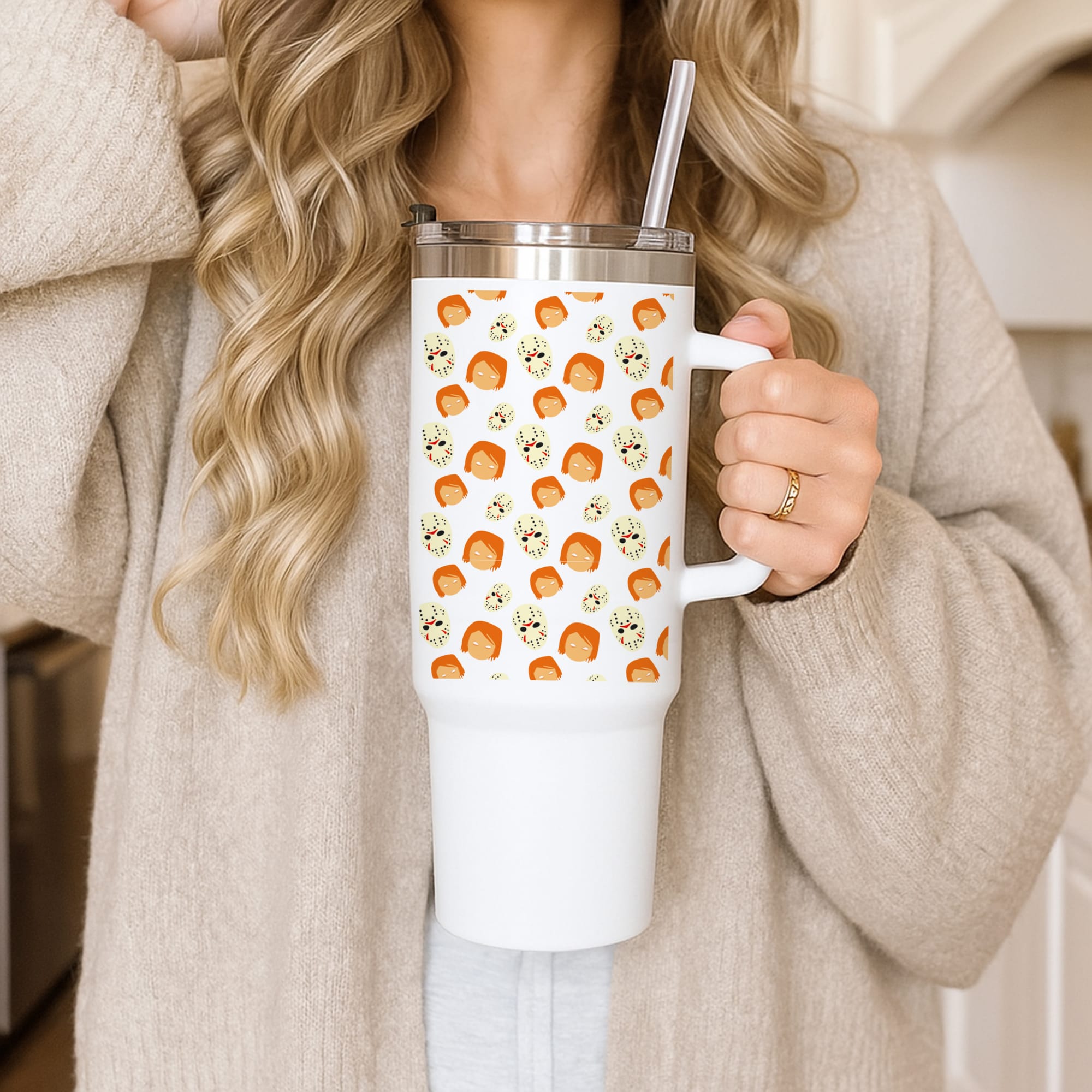 Chucky And Jason Pattern - Halloween Tumbler