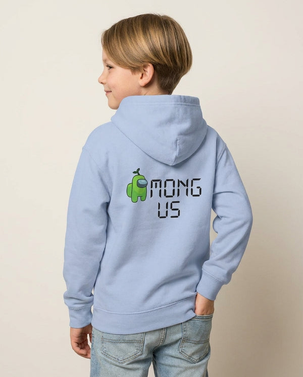 Among Gaming - Green Kids Hoodie — Blue Back, worn