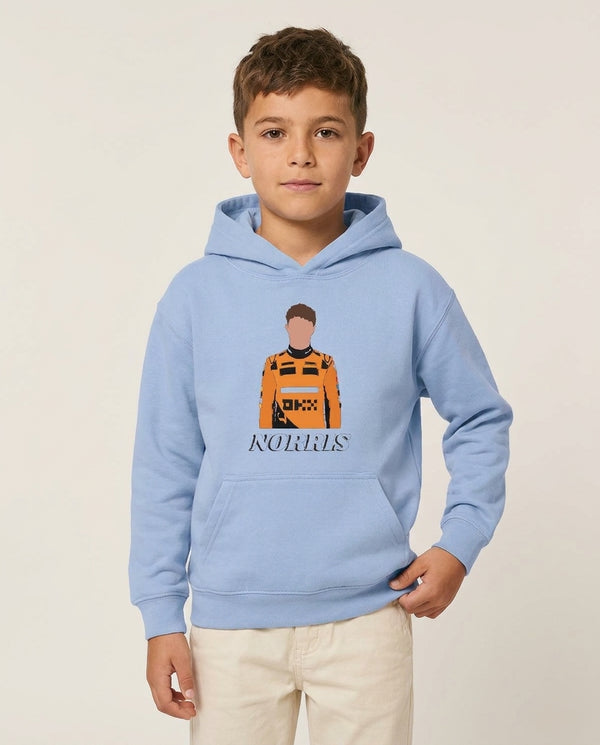 Norris Kids Hoodie — Blue Front, worn