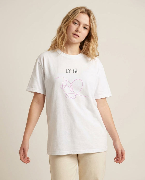 LY Heart - K Pop T-Shirt — White Front, worn