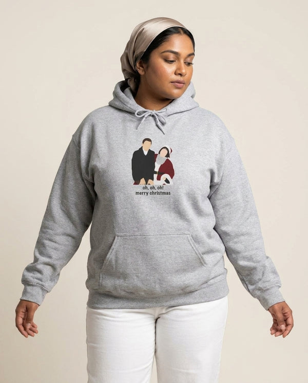 Oh Oh Oh - Gaving And Stacey Hoodie — Grey Front, worn