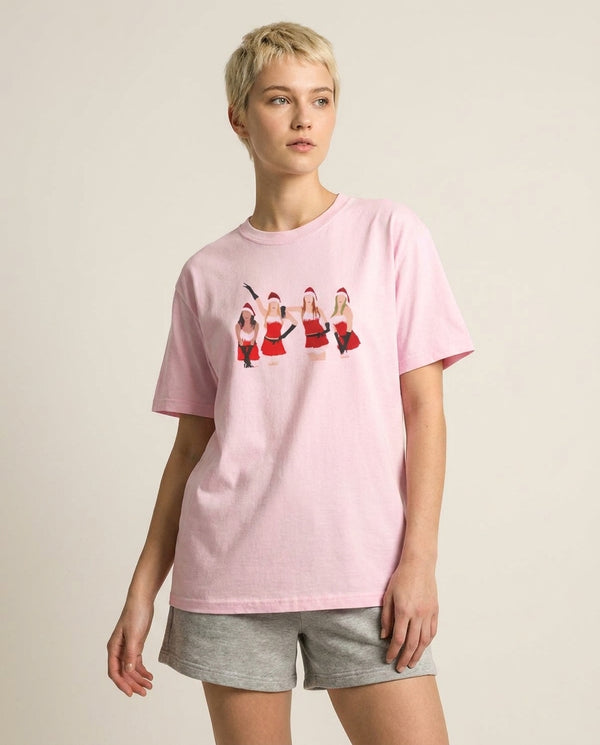Meanies Christmas T-Shirt — Pink Front, worn