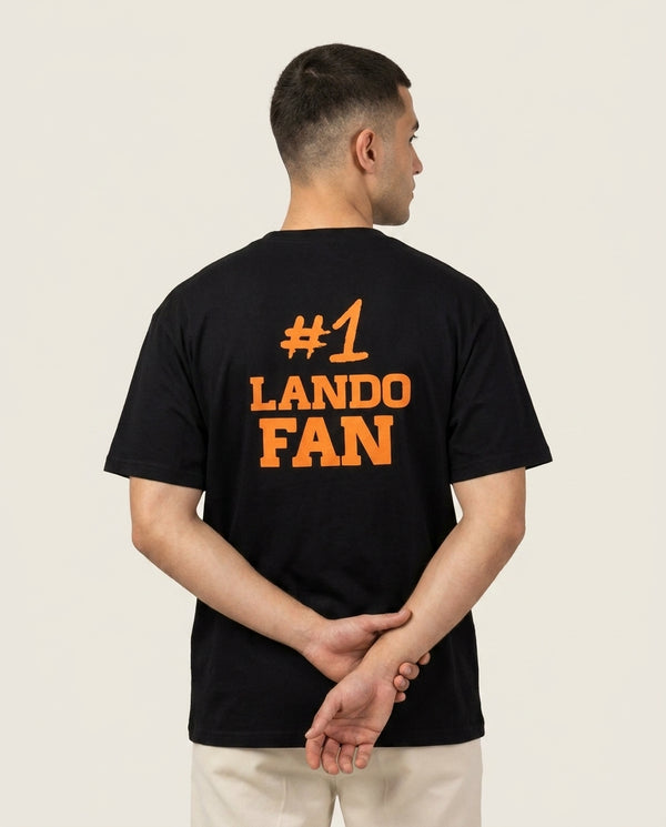 #1 Lando Fan T-Shirt — Black Back, worn