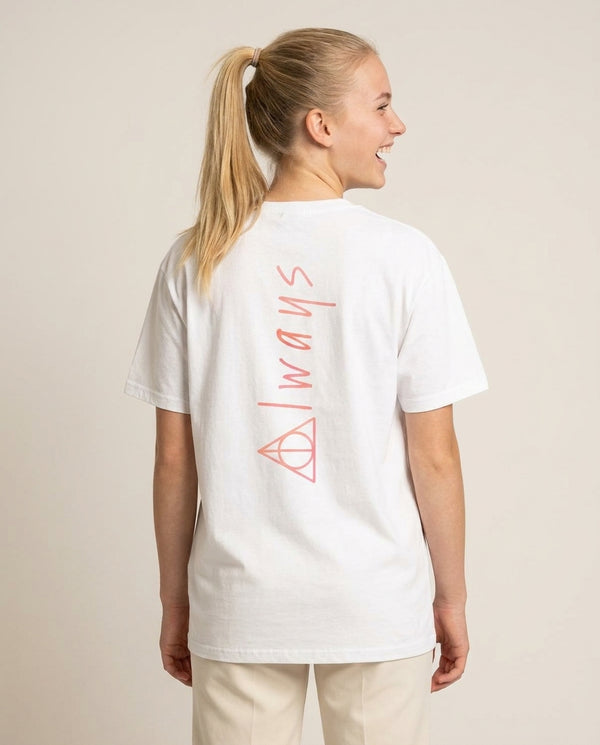 Deathly Always T-Shirt — White Back, worn