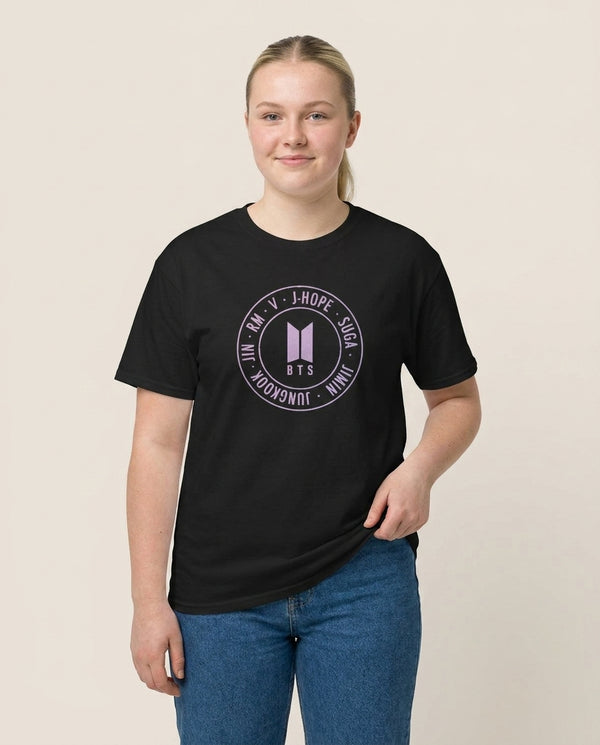 Galaxy Logo - BTS T-Shirt — Black Front, worn