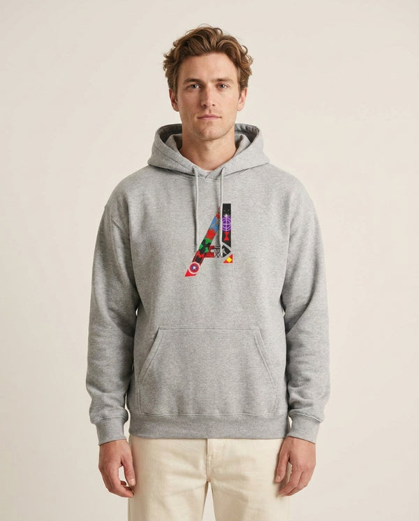 Avengers Logo - Marvel Hoodie — Grey Front, worn