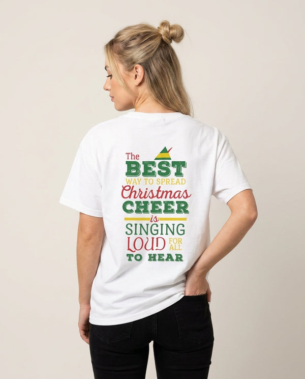 Christmas Cheer T-Shirt White Back, worn
