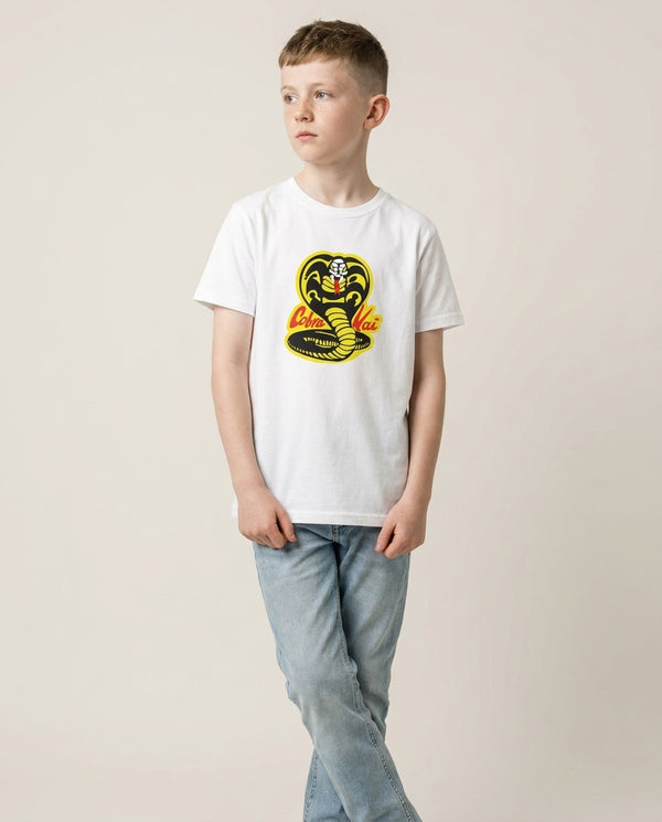 C Kai Logo Kids T-Shirt — White Front, worn