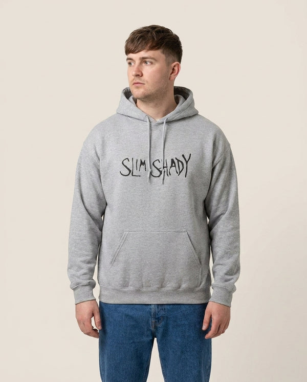 Slim Shady Hoodie — Grey Front, worn