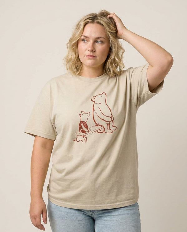 Winnie & Pig T-Shirt — Sand Front, worn
