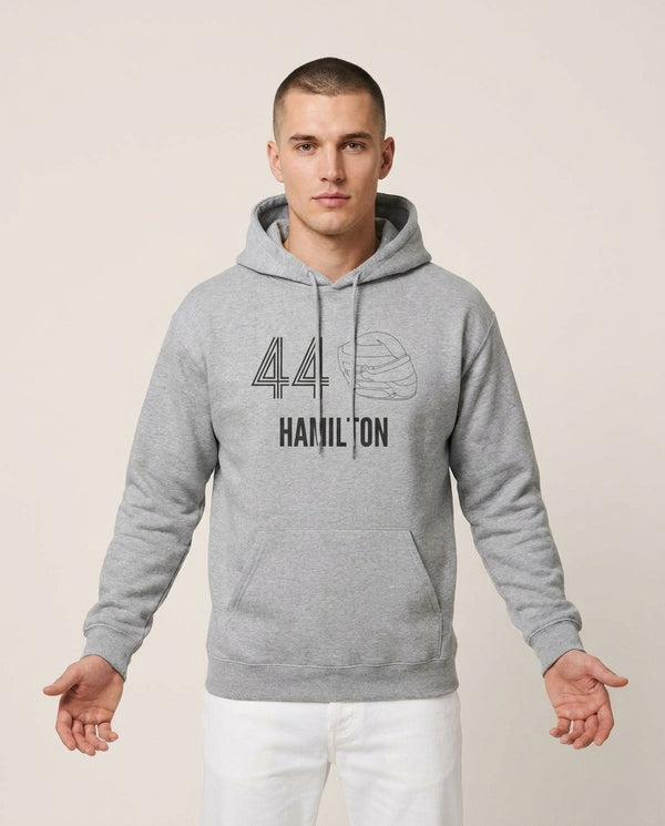 Hamilton Helmet 2026 Hoodie — Grey Front, worn