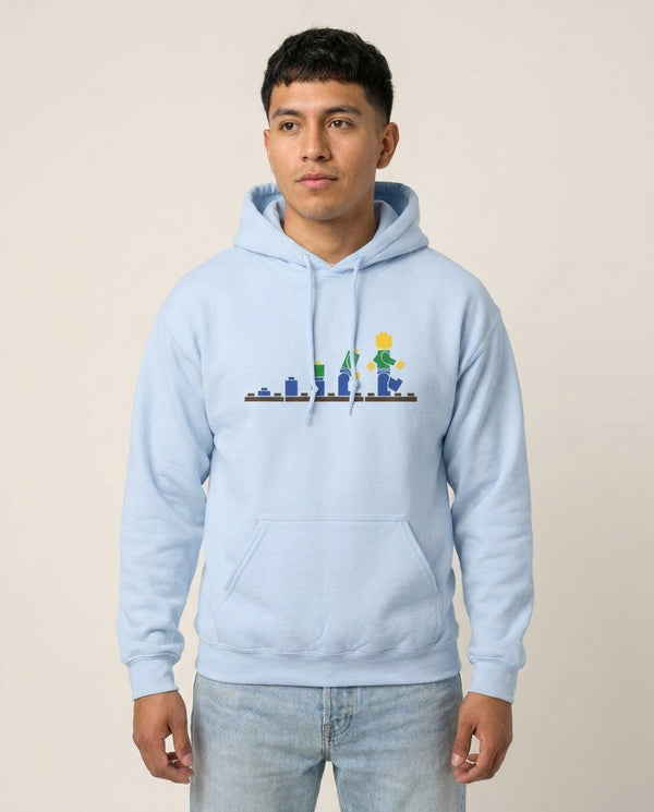 Building - Bricks Hoodie — Blue Front, worn
