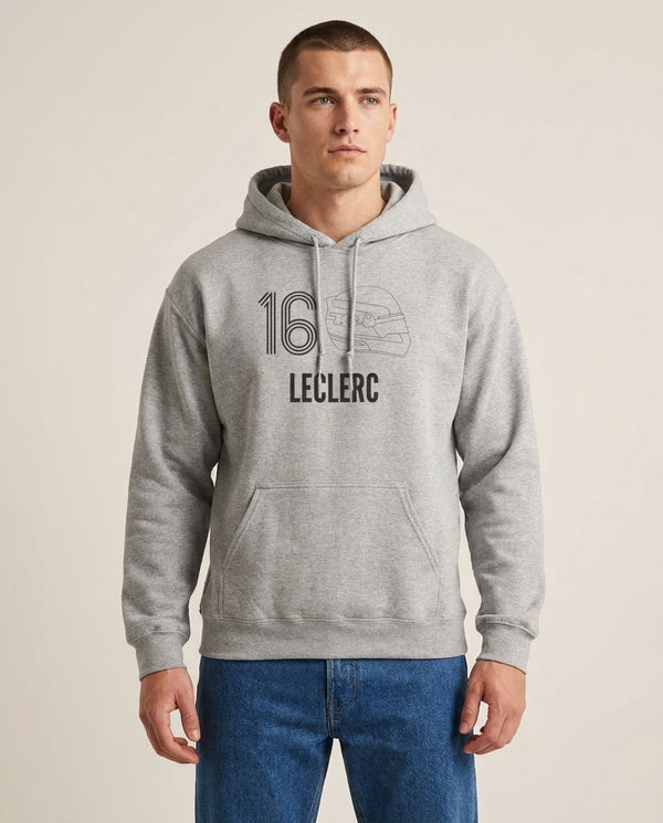 Leclerc Helmet 2026  Hoodie — Grey Front, worn