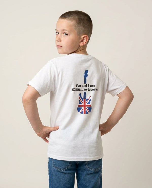 You And I Are Gonna Live Forever Kids T-Shirt — White Back, worn