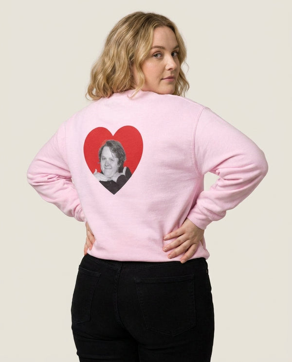 Love Lewis Sweatshirt — Pink Back, worn