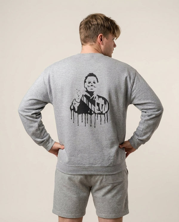 Black & White - Myers Sweatshirt — Grey Back, worn
