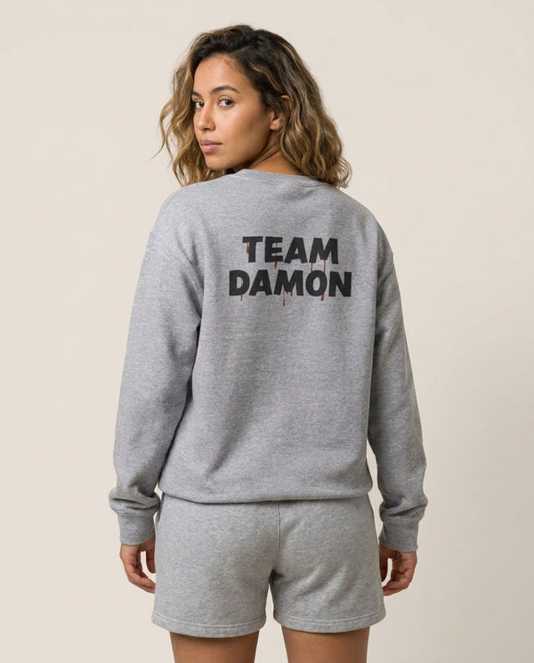 Team Damon - VD Sweatshirt — Grey Back, worn