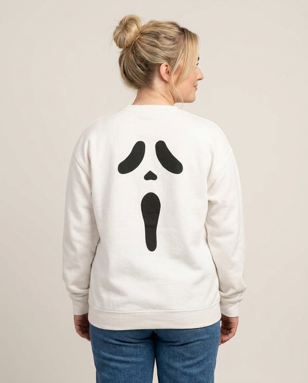 Scream Face Sweatshirt — White Back, worn