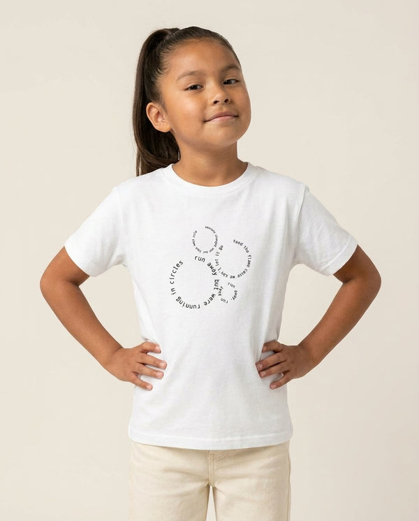Running In Circles - Post Kids T-Shirt — White Front, worn