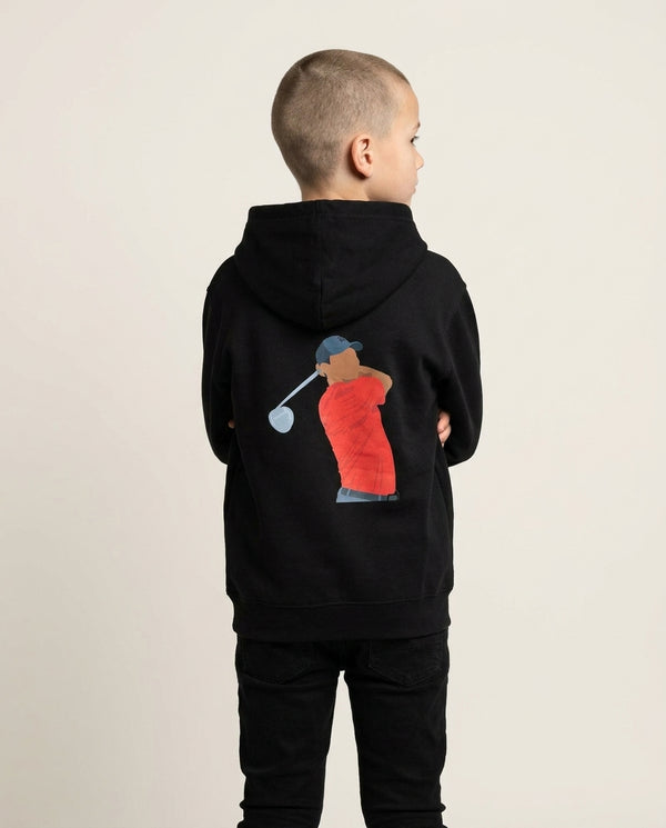 Tiger - Golf Kids Hoodie — Black Back, worn