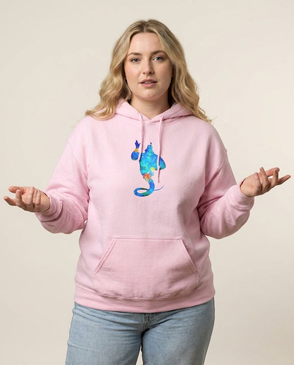 Watercolour Aladdin Fairytale Hoodie — Pink Front, worn
